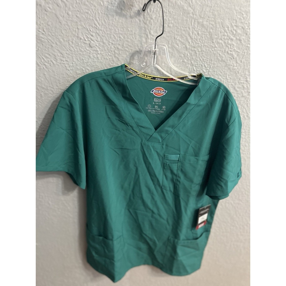 Dickies Scrub Top Men Size Small  V Neck Green EDS Signature